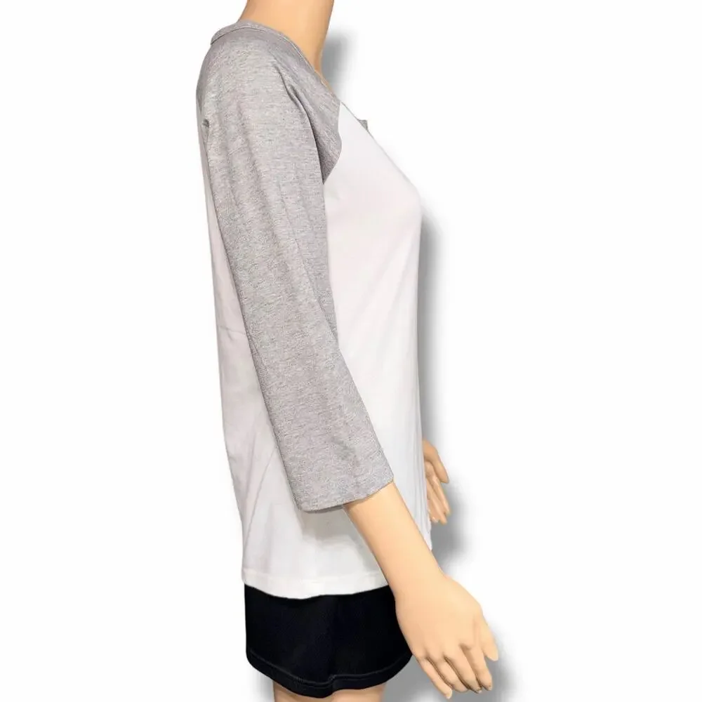 Athletic Works Womens T Shirt Top Sporty Raglan Sleeve Baseball T White Gray Sm